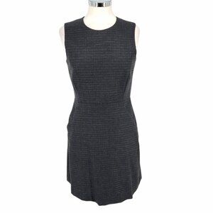 Theory Check Sleeveless Charcoal Gray Sheath Dress Size 6 Virgin Wool Blend